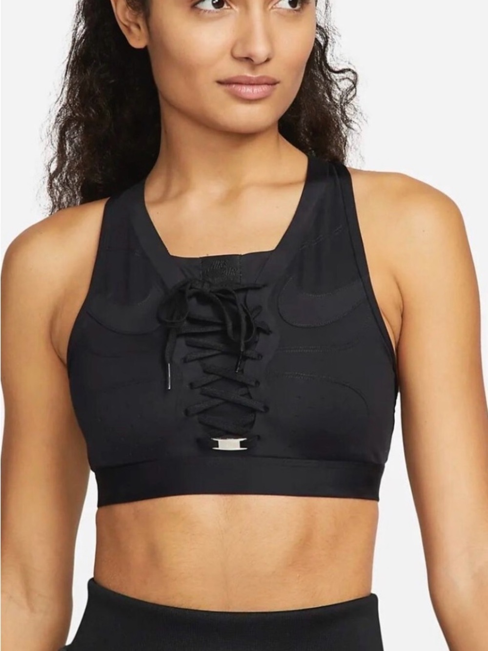 Nike Black Lace-Up High-Neck Crop Sports Bra